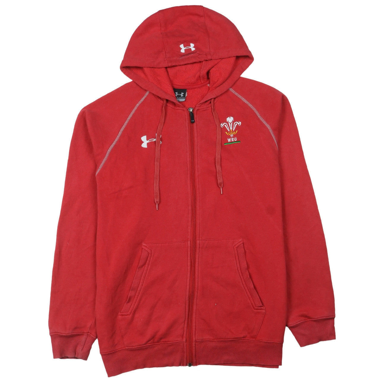 Under Armour Men's Red Full Zip Hoodie Medium WRU Rugby Fleece