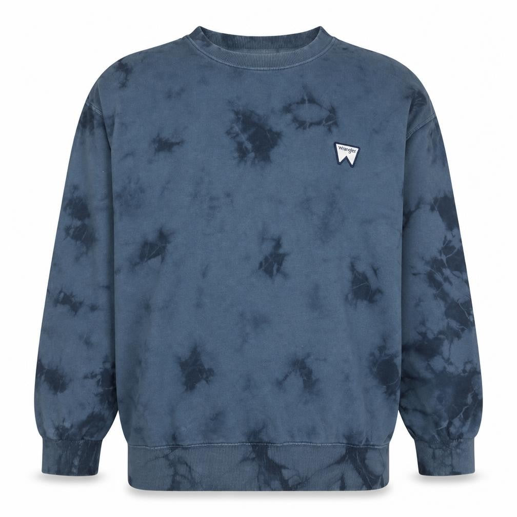 Wrangler Men's Blue Tie-Dye Cotton Crew Neck Sweatshirt L