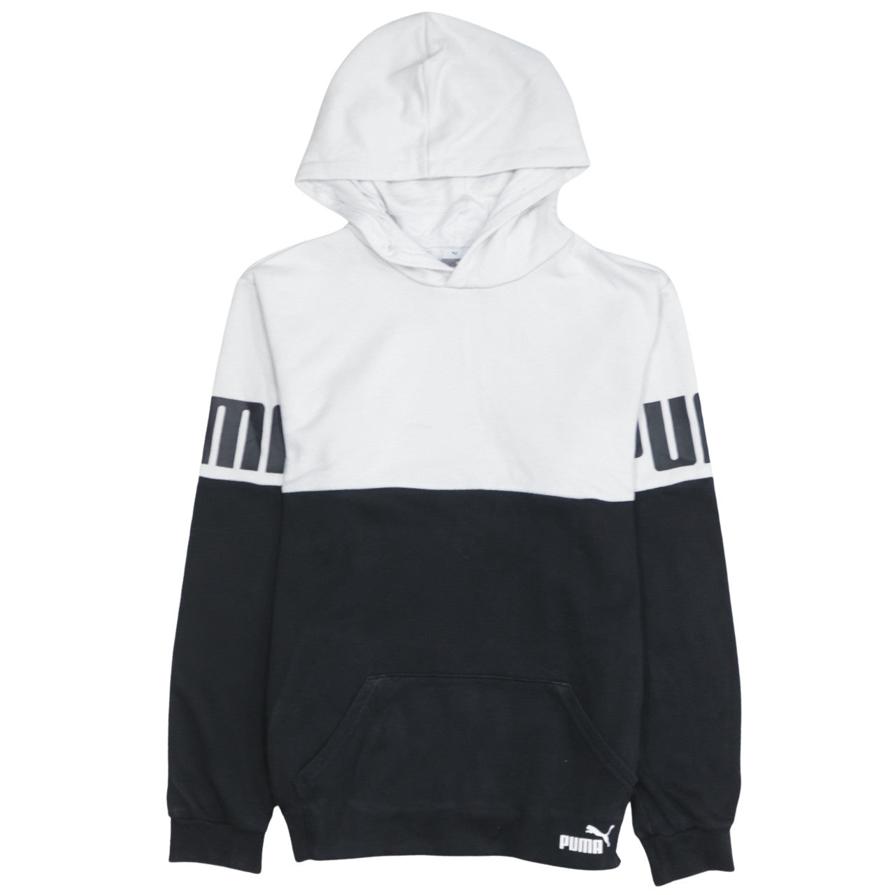 Puma Boys White and Black Pullover Hoodie Size 13-14 Years Colourblock