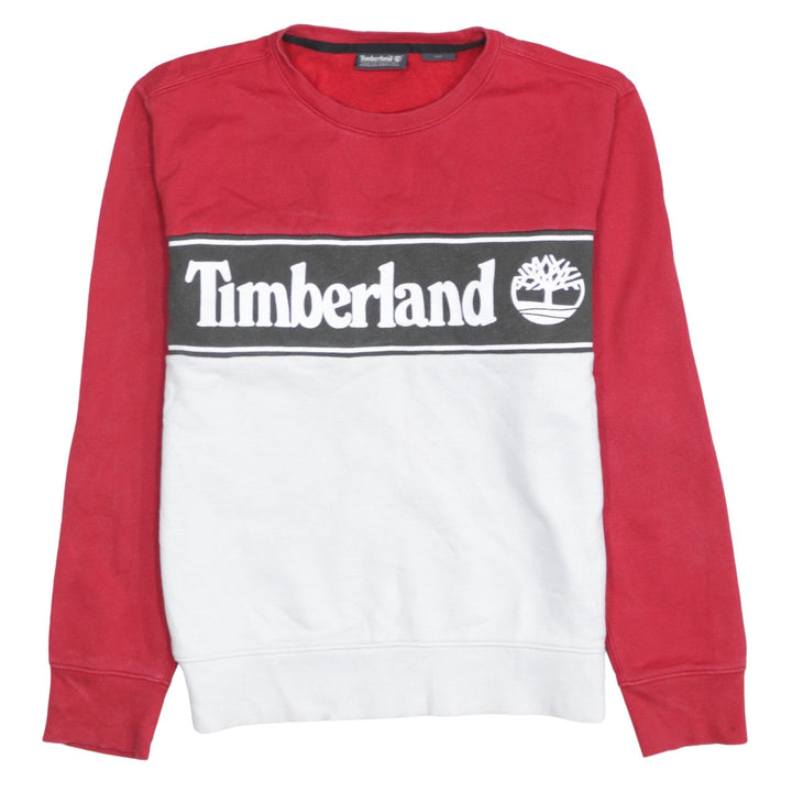 Timberland Men’s Red White Logo Crew Neck Pullover Sweatshirt Size S