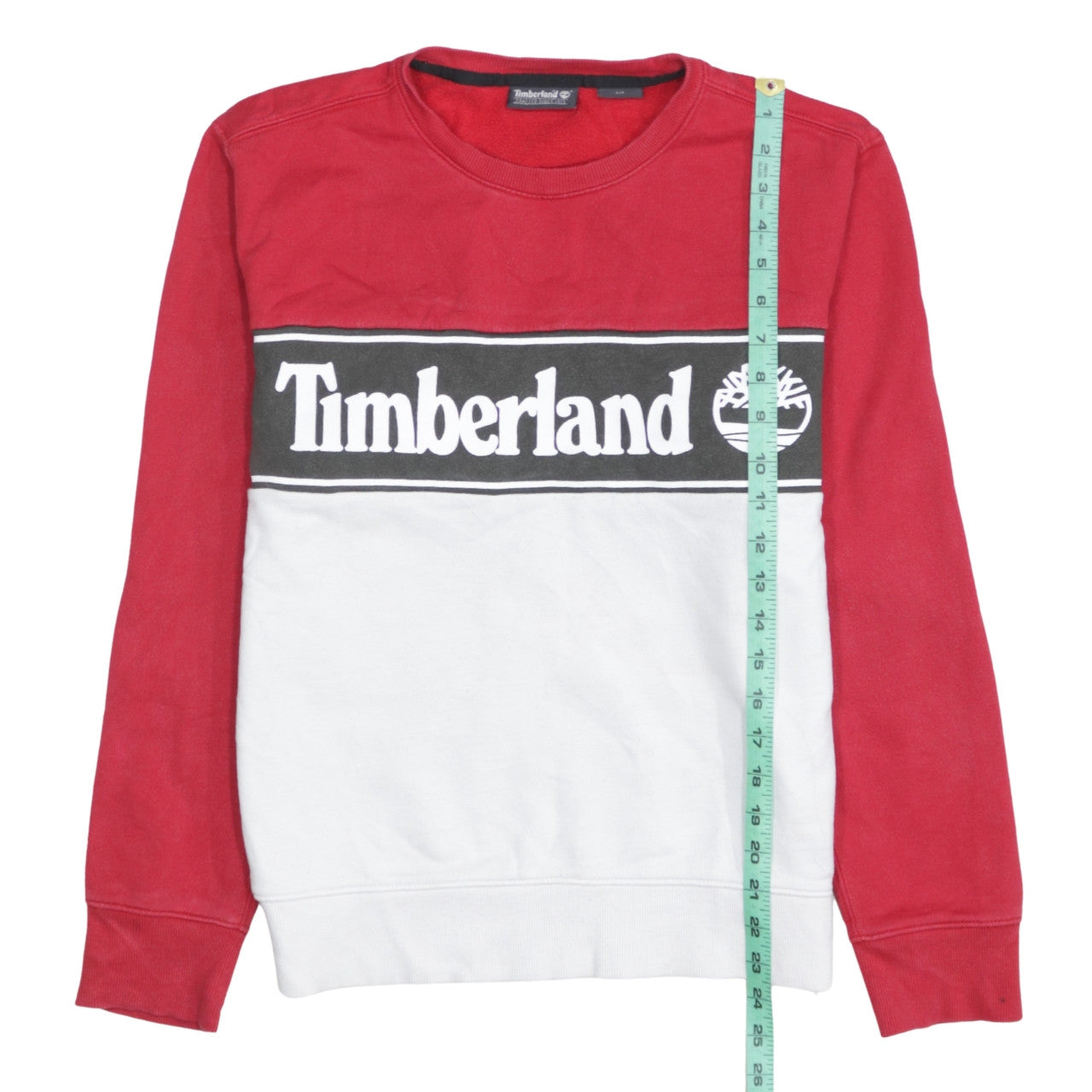 Timberland Men’s Red White Logo Crew Neck Pullover Sweatshirt Size S