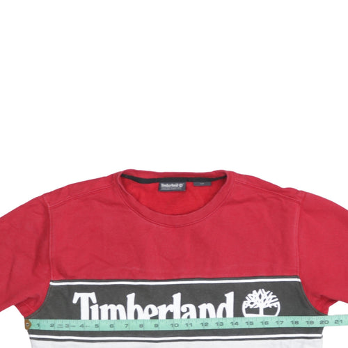 Timberland Men’s Red White Logo Crew Neck Pullover Sweatshirt Size S