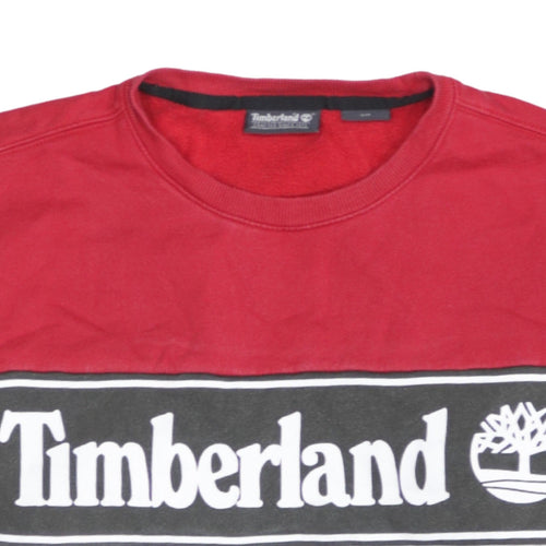 Timberland Men’s Red White Logo Crew Neck Pullover Sweatshirt Size S