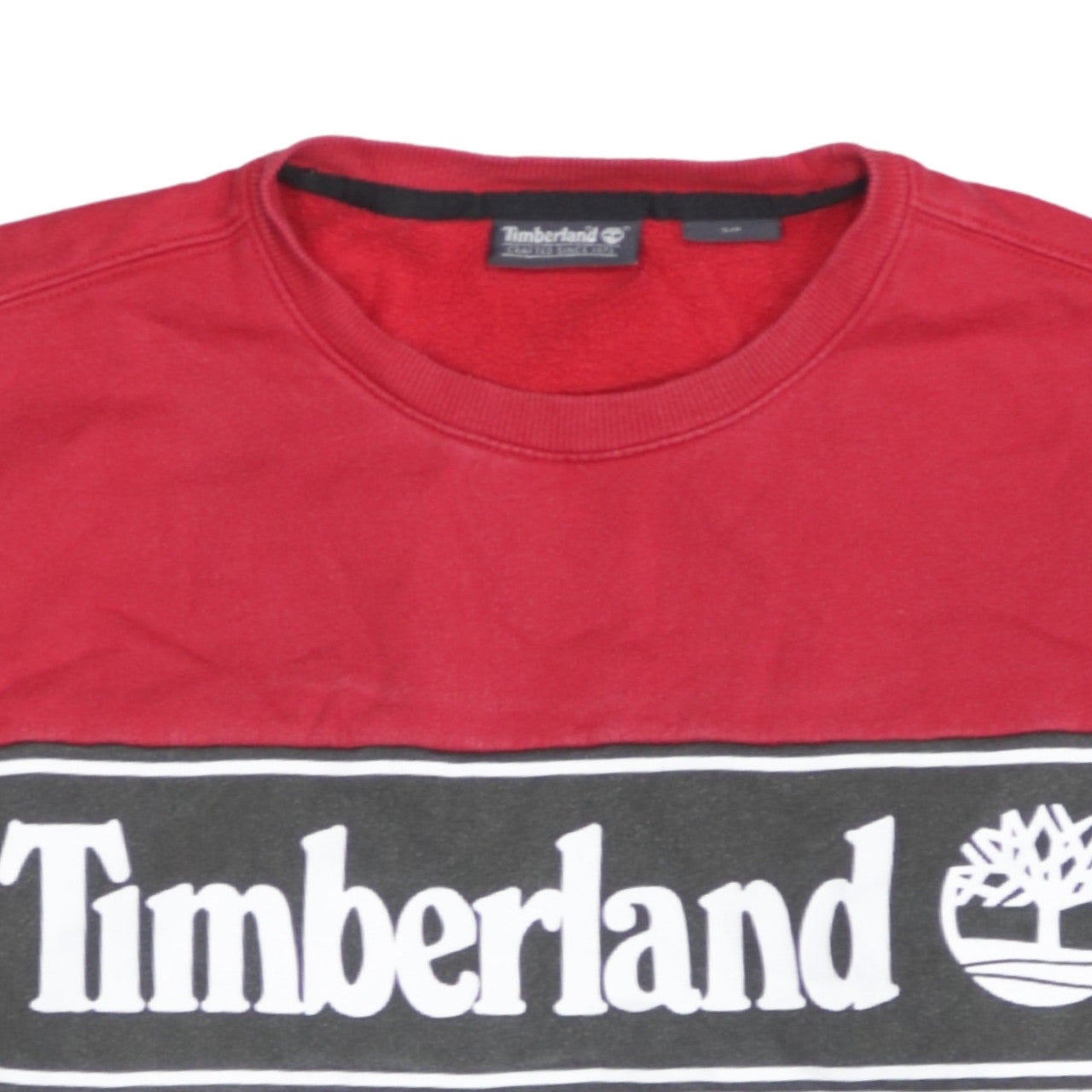 Timberland Men’s Red White Logo Crew Neck Pullover Sweatshirt Size S
