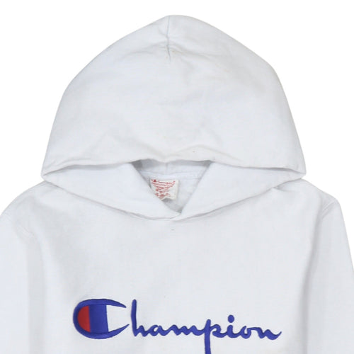 Champion Men's White Medium Pullover Hoodie with Logo Embroidery