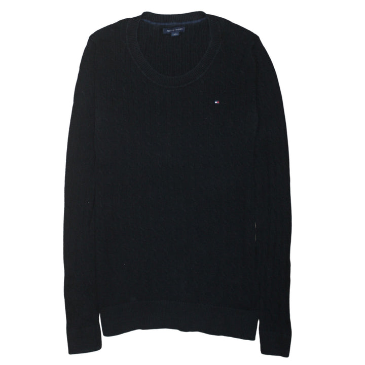 Tommy Hilfiger Men's Black Cable-Knit Cotton Crew Neck Jumper M