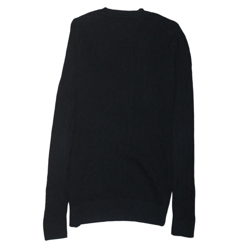 Tommy Hilfiger Men's Black Cable-Knit Cotton Crew Neck Jumper M