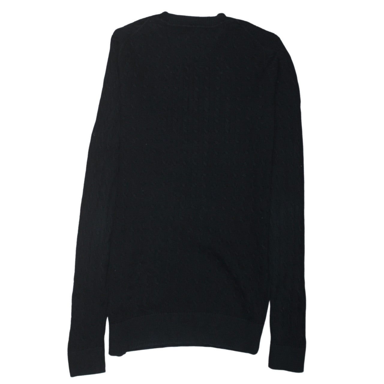 Tommy Hilfiger Men's Black Cable-Knit Cotton Crew Neck Jumper M
