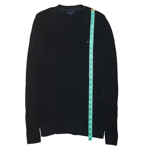 Tommy Hilfiger Men's Black Cable-Knit Cotton Crew Neck Jumper M