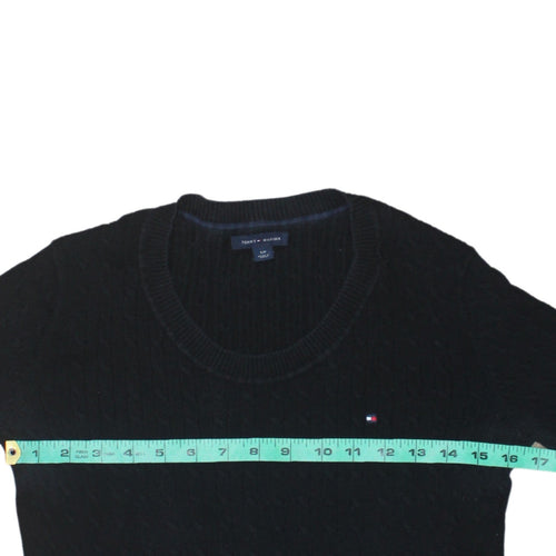 Tommy Hilfiger Men's Black Cable-Knit Cotton Crew Neck Jumper M