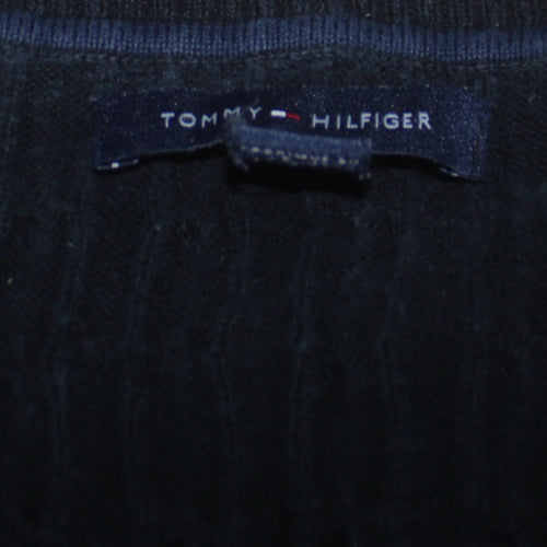 Tommy Hilfiger Men's Black Cable-Knit Cotton Crew Neck Jumper M