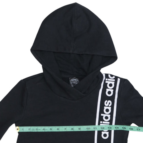 adidas Teens Black XS Pullover Hoodie with Logo Stripe Design