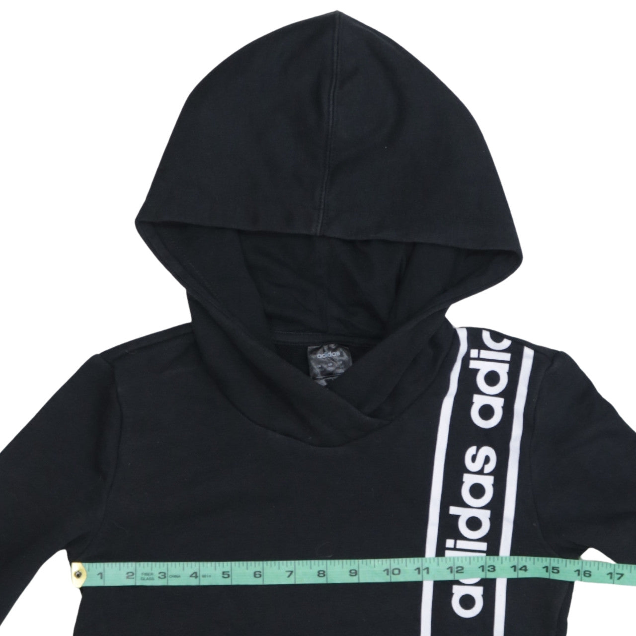 adidas Teens Black XS Pullover Hoodie with Logo Stripe Design