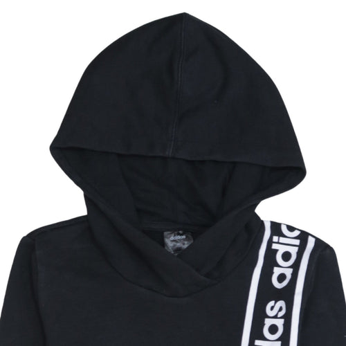adidas Teens Black XS Pullover Hoodie with Logo Stripe Design