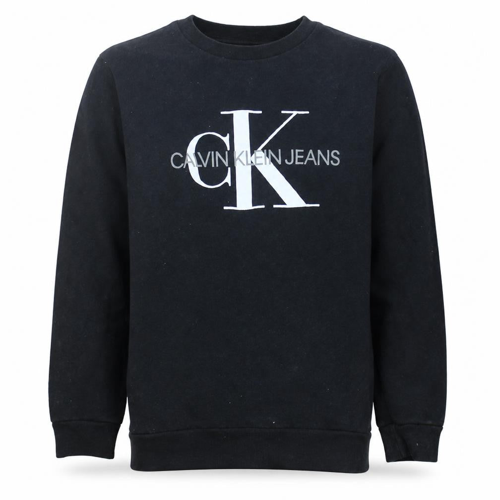 Front view of Calvin Klein Jeans Men's Black Graphic Logo Sweatshirt, size S