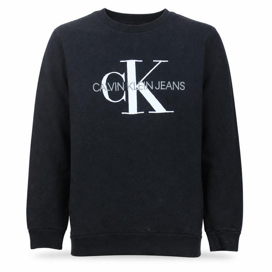 Front view of Calvin Klein Jeans Men's Black Graphic Logo Sweatshirt, size S