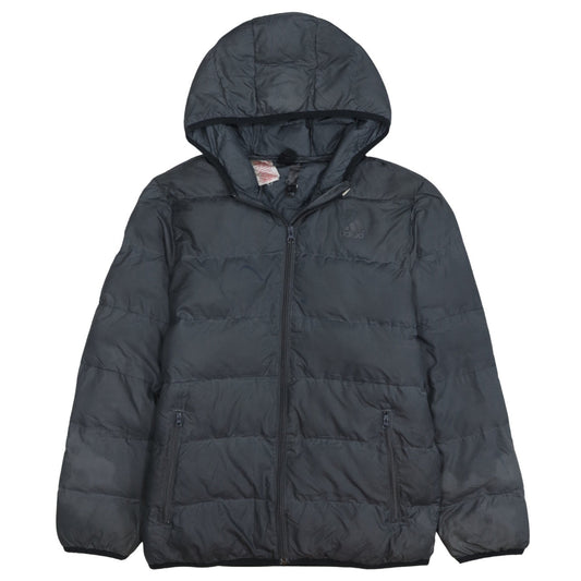 Adidas Boys Black Hooded Puffer Jacket Size 14 Years Winter Coat