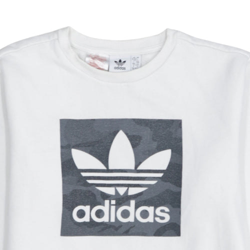 Adidas Boys White Crew Neck Graphic Sweatshirt Size 13-14 Years L
