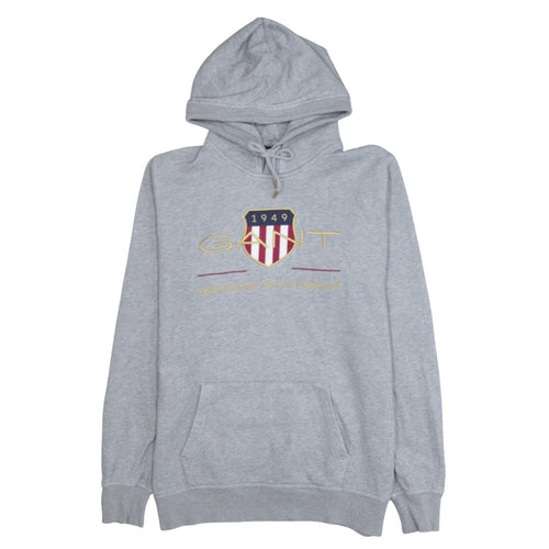 Gant Men's Grey XL Pullover Hoodie with Embroidered Logo