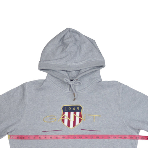 Gant Men's Grey XL Pullover Hoodie with Embroidered Logo