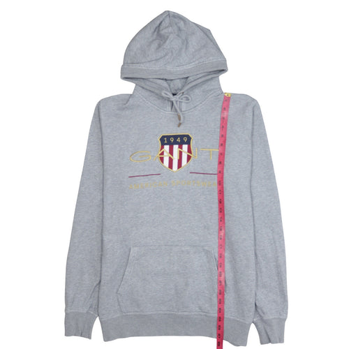 Gant Men's Grey XL Pullover Hoodie with Embroidered Logo