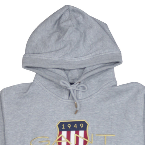 Gant Men's Grey XL Pullover Hoodie with Embroidered Logo