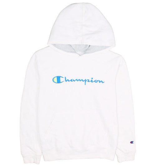 Champion Boys White Pullover Hoodie Size L Embroidered Logo Cotton Blend