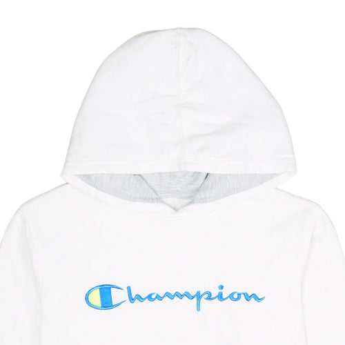 Champion Boys White Pullover Hoodie Size L Embroidered Logo Cotton Blend