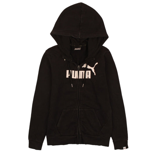 Puma Women's Black Full Zip Hoodie Size 8 Logo Graphic Sportswear