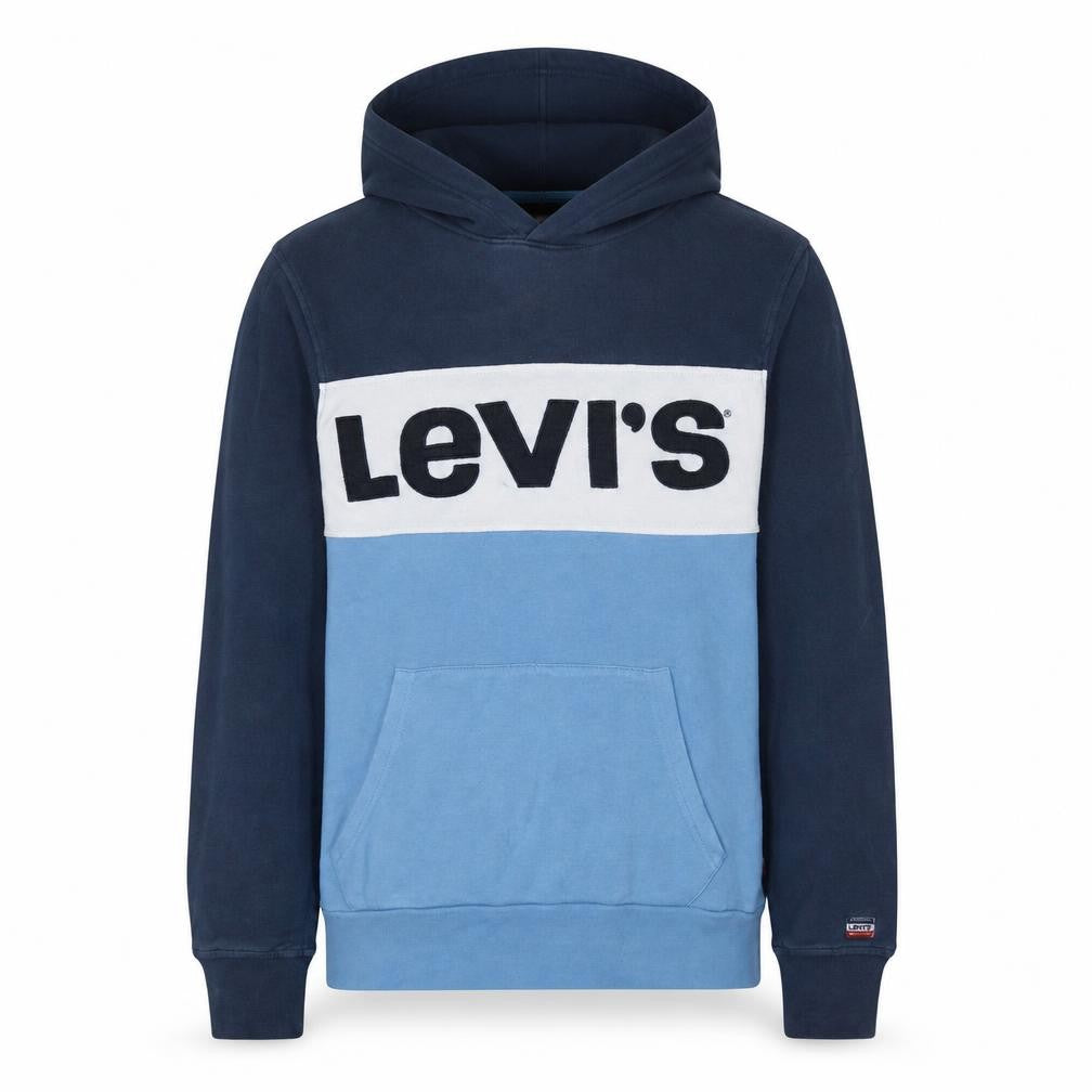 Front view of Levi's Men's Blue Pullover Hoodie S Logo Graphic Sweatshirt