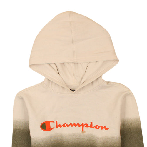 Champion Boys Beige & Green Pullover Hoodie L Logo Print Cotton Blend