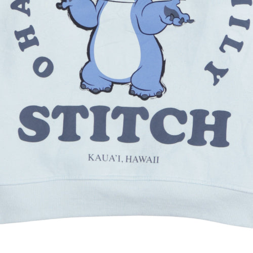 Disney Women Blue Stitch Sweatshirt Small Pullover Crew Neck