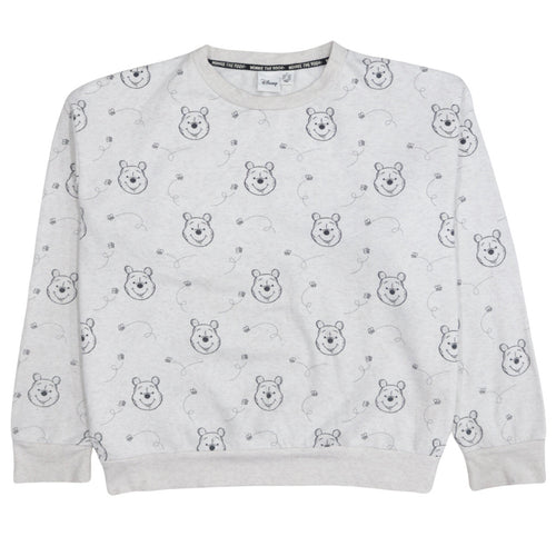 Disney Women Grey Winnie the Pooh Sweatshirt Size M Crew Neck Cotton Blend