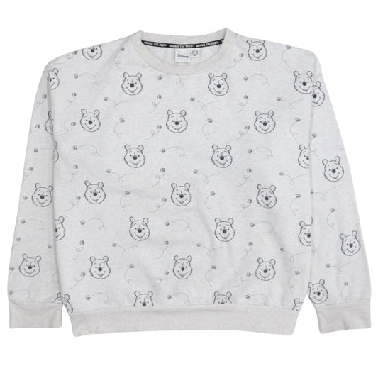 Disney Women Grey Winnie the Pooh Sweatshirt Size M Crew Neck Cotton Blend