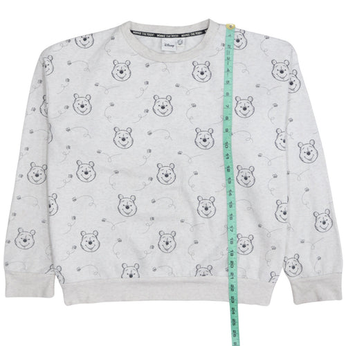 Disney Women Grey Winnie the Pooh Sweatshirt Size M Crew Neck Cotton Blend