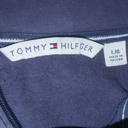 Tommy Hilfiger Women Blue Full Zip Hoodie Sweatshirt L Cotton Blend