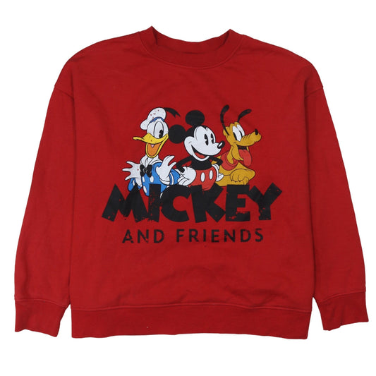 Disney Women Red Mickey & Friends Sweatshirt XL Crew Neck Pullover