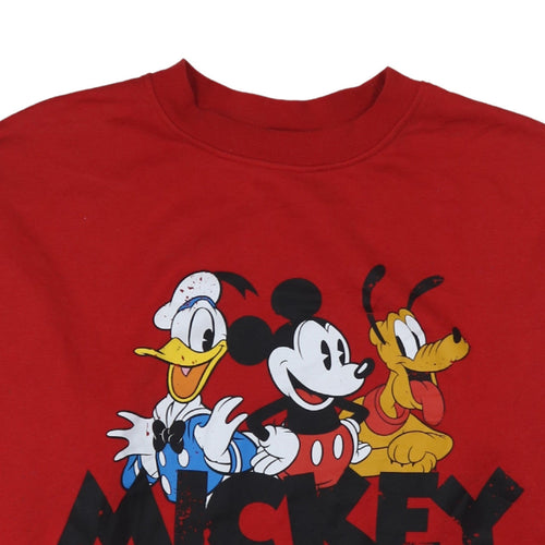 Disney Women Red Mickey & Friends Sweatshirt XL Crew Neck Pullover