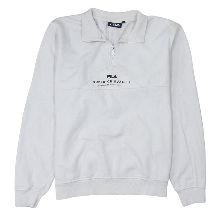 Fila Women’s White 1/4 Zip Sweatshirt Medium Cotton Blend Pullover