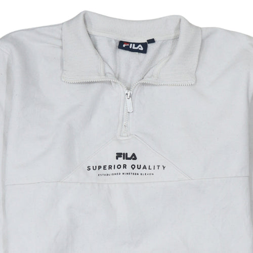 Fila Women’s White 1/4 Zip Sweatshirt Medium Cotton Blend Pullover