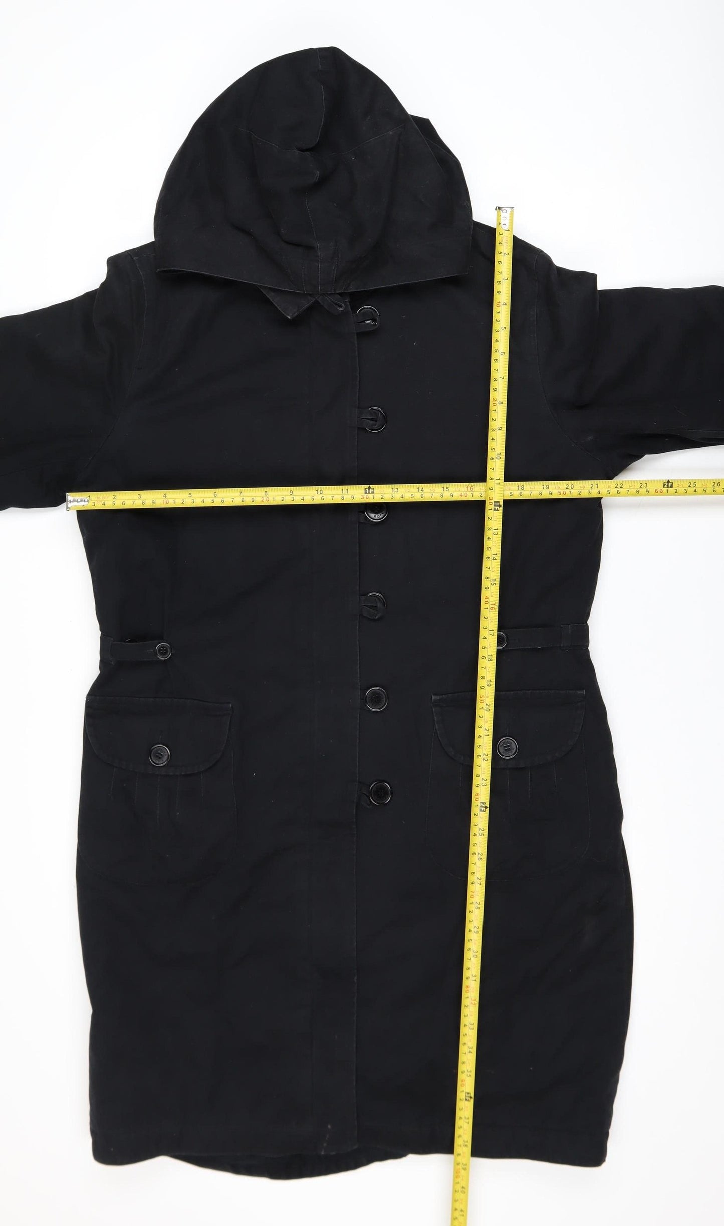 Rocha John Rocha Women's Black Cotton Hooded Parka Coat Size 16