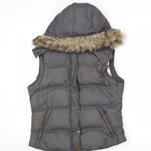 Jack Wills Womens Grey Hooded Faux Fur Trim Puffer Waistcoat UK 12