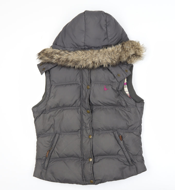 Jack Wills Womens Grey Hooded Faux Fur Trim Puffer Waistcoat UK 12
