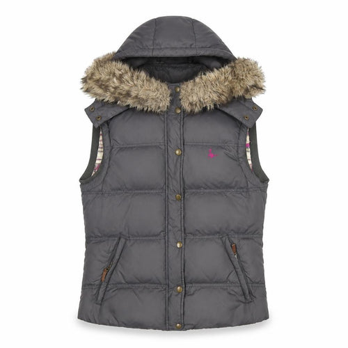 Jack Wills Womens Grey Hooded Faux Fur Trim Puffer Waistcoat UK 12