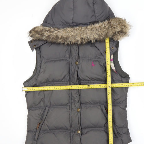 Jack Wills Womens Grey Hooded Faux Fur Trim Puffer Waistcoat UK 12