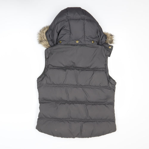 Jack Wills Womens Grey Hooded Faux Fur Trim Puffer Waistcoat UK 12