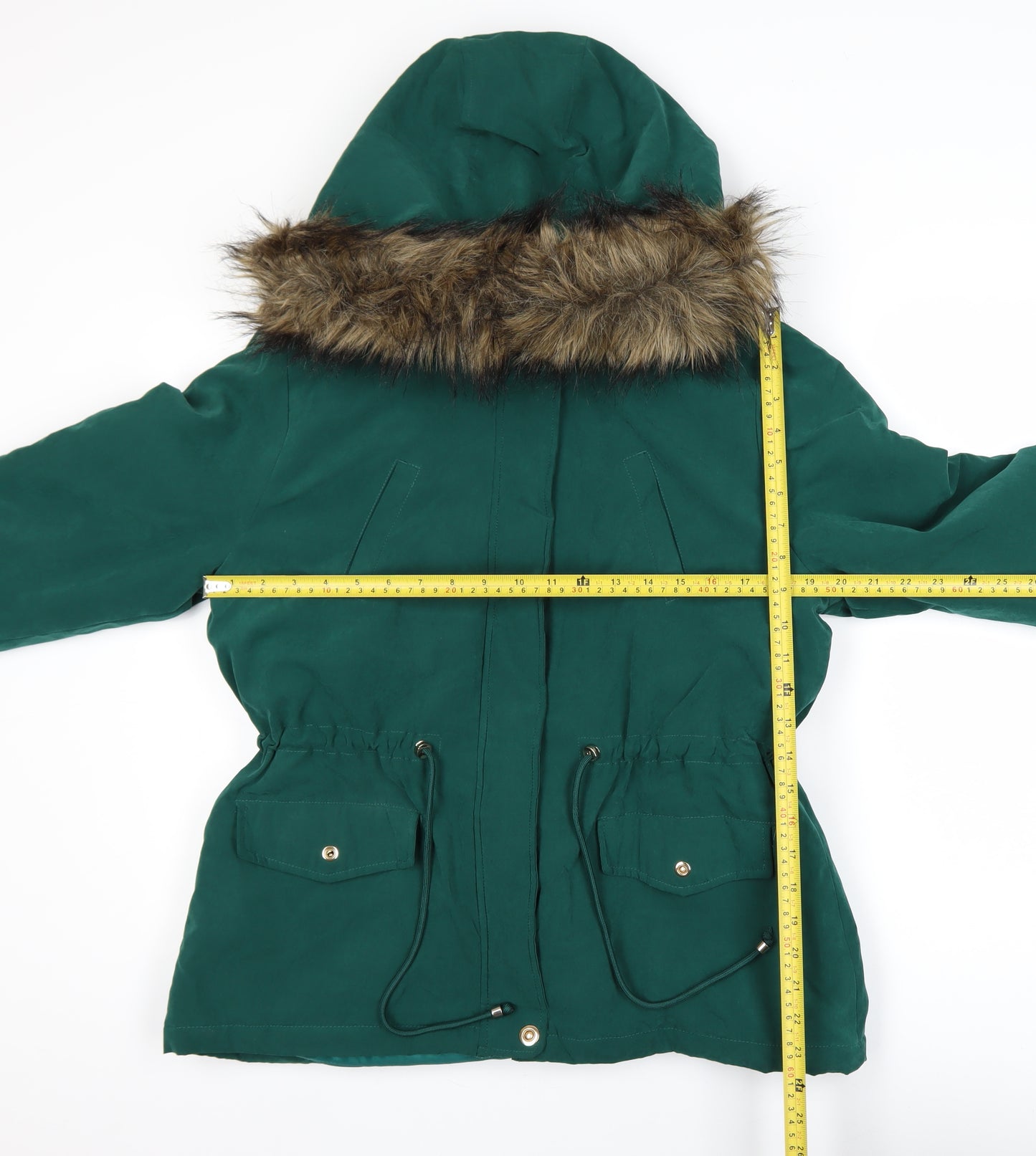 Primark Women’s Green Faux Fur Hooded Parka Coat Size 12