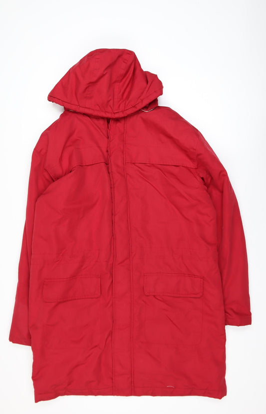 Cotton Traders Women's Red L Parka Coat Hooded Long Winter Jacket