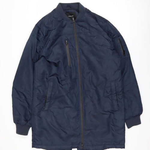 Villain Men's Blue Mid-Length Bomber Jacket Size M Polyester Zip