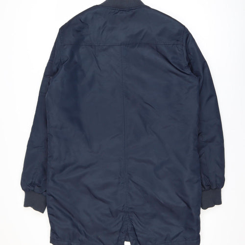 Villain Men's Blue Mid-Length Bomber Jacket Size M Polyester Zip